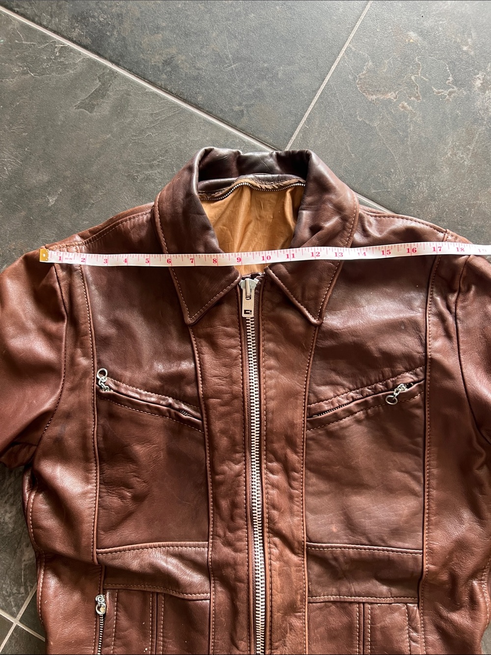 Men's vintage Brown Leather Bomber motorcycle Jacket with Zip Front - Picture 2 of 8